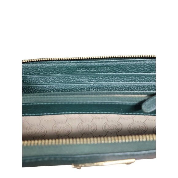 Michael Kors Large Wallet Green Pebbled Leather Zip Around Gold Tone Hardware - Picture 8 of 9